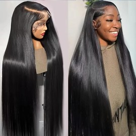 URUNIK 28 Inch 13x6 Lace Front Wigs Human Hair Pre Plucked 200 Density Straight Glueless Wig HD Transparent Human Hair Lace Front Wigs with Baby Hair Lace Front Wigs for Black Women