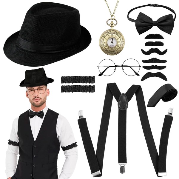 Moiuguli 20s Costume Men's Vest with Accessories, Mafia Costume Men,