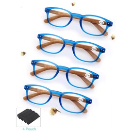 4 Pack Reading Glasses Fashion Wood-Look Spring Hinges Stylish Readers Men Women