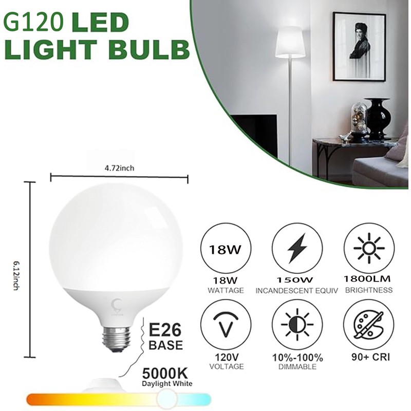 LVHEOM LED Globe Bulb, 150W Equivalent Light Bulbs, 18W 5000K