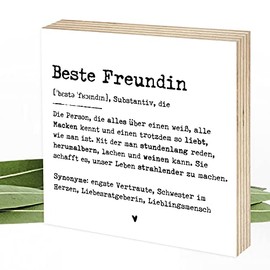 Wunderpixel¬Æ Holzbild Definition Beste Freundin - 15x15x2cm zum Hinstellen/Aufh√§ngen, Fotodruck mit Spruch auf Holz - schwarz-wei√ües Wand-Bild Aufsteller Zuhause B√ºro zur Dekoration Geschenk-Idee