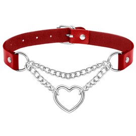 Ronglry Heart Choker Necklace for Women Black Leather Choker Necklaces for Women Punk Goth Choker Adjustable PU Leather Collars for Women Heart Chain Choker Necklace Black Chokers Jewelry Gifts-red