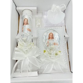 5pcs Baptism Candle Set Favors, Girl Boy White Set de Bautizo Espanol Nina Nino