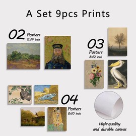 TheCanvas Vintage Wall Art Prints Set of 9, Eclectic Gallery Wall Art with Landscape Paintings, Nature Wall Decor for Bedroom or Living Room UNFRAMED