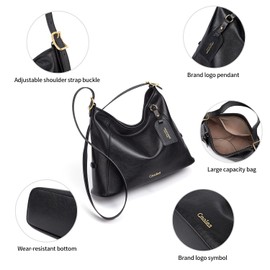 Cnoles Leather Hobo Bag For Women Large Capacity Handbag Ladies Tote Shoulder Satchel Crossbody Bags and Purse (black)