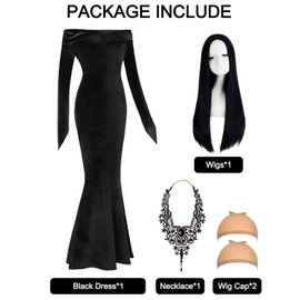 Oumbivil Adult Black Dress for morticia addams Costume Women morticia addams Dress for Witch Costume Dress Up OU004-M