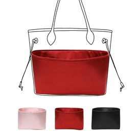 Luxury Silk Purse Organizer for NEVERFULL PM - Silky Smooth Handbag Insert with Hidden Zipper, Lightweight and Supportive Tote Shaper for Elegant Storage(Red)