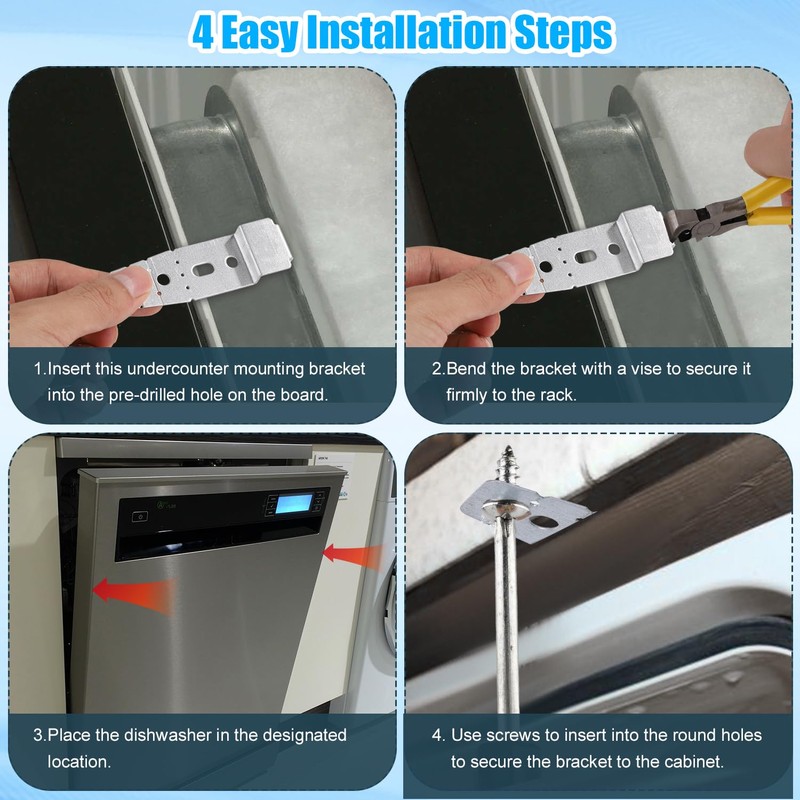 2pcs Undercounter Dishwasher Mounting Bracket, 5001DD4001A Silver Side Under Counter