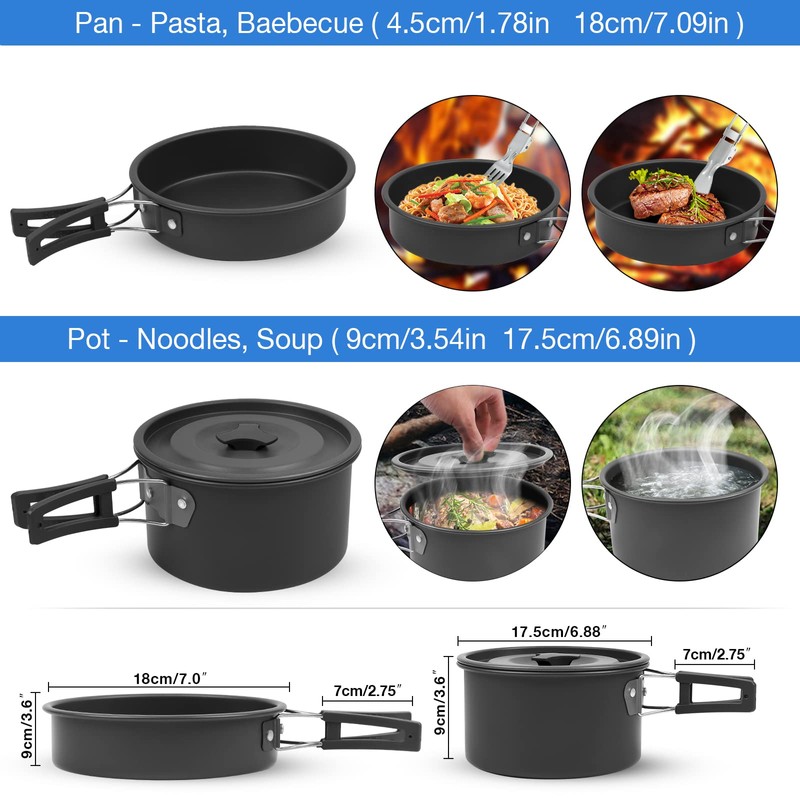 Camping Cookware Set, 14 Pieces, Aluminium Tableware, Camping Tableware, Outdoor