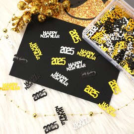 JULBEAR 2025 New Years Confetti, New Year Party Supplies Black Gold Silver 2025 Confetti New Year Eve Party Decorations Nye Table Centerpiece for Happy New Year Gift New Years Theme Event Decorations