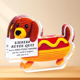 Dachshund Gifts For Women - Positive Dachshund Decor, Inspirational Crochet Dachshund Acrylic Sign Decorations, Emotional Support Uplifting Plaque for Birthday Friendship - 8mm