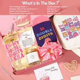 Frerdui 10th Birthday Gifts for Girls, Happy 10th Birthday Gift Ideas, Popular Top Gifts for 10 Year Old Girl, 10 Year Old Girl Birthday Gifts w/In My Double Digits Era Cup Belt Bag Pearl Necklace
