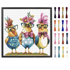 FREEBLOSS Kreuzstichset „Lustige Küken“ Gestempelter Kreuzstich Wandbehang Für Erwachsene Mit Anleitung Reines Baumwolltuch Für Anfänger Ohne Rahmen 45x45cm