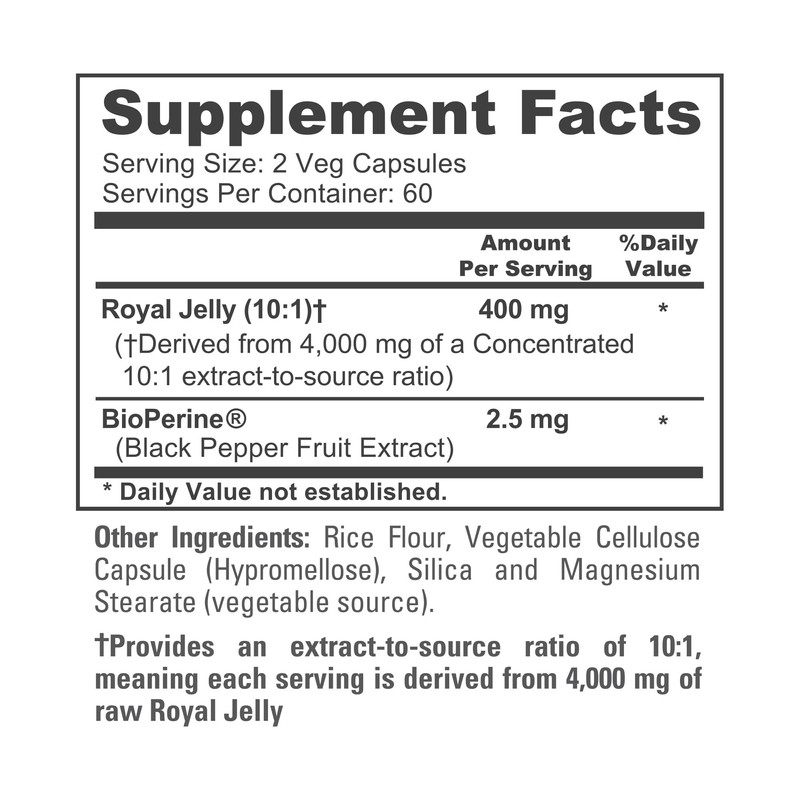 NusaPure Royal Jelly 10:1 Extract, 400 mg Equivalent to 4000mg