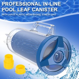POOLAZA Pool Leaf Canister for Pool Vacuum, Professional Pool Leaf Catcher for Pool Vacuum with Large Plastic Mesh Basket & Mesh Bag, Inline Pool Vacuum Filter Attachment Fits 1-1/2” Pool Vacuum Hose