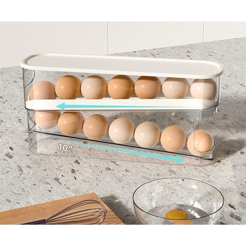 Space-saving egg holder on wheels for the fridge, for 12