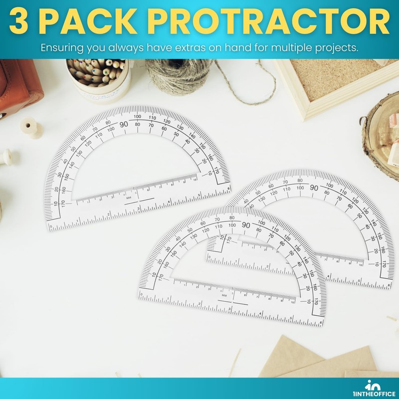 1InTheOffice Plastic Protractor, Math Protractors, Protractor for Geometry, 180 Degrees