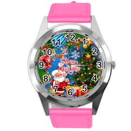 TAPORT® HOT Pink Leather Round Quartz Watch for Christmas Fans E1