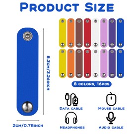 16 Pcs Leather Cord Organizer Reusable Leather Cable Straps Colorful Cord Wraps for Charging Cord PU Leather Cord Keeper Multipurpose Cable Ties Earphone Cord Holder Travel Cord Organizer with Snap