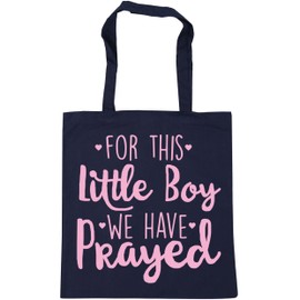 Hippowarehouse For this little boy we have prayed (PINK) Tote Shopping Gym Beach Bag 42cm x38cm, 10 litres