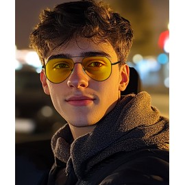 HENGOSEN Aviator Sunglasses Men Women Aviator Polarised Sunglasses Metal Frame Unisex Driving Sunglasses with UV400 Protection, 15 Black/Night Vision