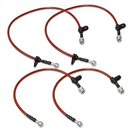 AJP Distributors Red Stainless Steel Braided Oil Disc Brake Lines Hoses Cables Kit 4PC Front & Rear Set Compatible/Replacement For Prelude BA3 BA4 BA5 BA7 B20A B21A JDM 1988 1989 1990 1991 88 89 90 91