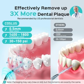 COSLUS Water Dental Flosser Pick for Teeth: 4 Modes Cordless Portable 300ML Larger Tank Water Teeth Cleaner IPX7 Waterproof Flossing Cleaning Picks for Home Travel Black C30(FC5360)
