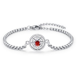 OHAYOO Compass Bracelet 925 Sterling Silver Eight-Tone Star Bracelet Birthstone Bracelet Jewellery for Unisex Women Men Girls Teenager Gifts, Sterling Silver