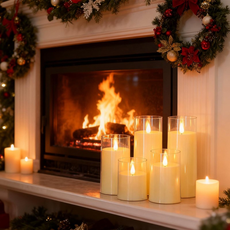 Fo32won Ivory White LED Flameless Pillar Candles Battery Operated with