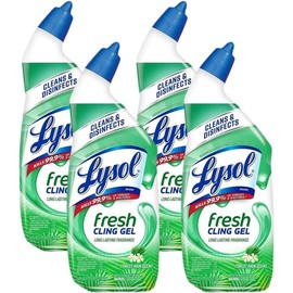 Lysol Toilet Bowl Cleaner Gel, For Cleaning and Disinfecting, Stain Removal, Forest Rain Scent, 24oz Household foil bottle - Pack: 4 Pack