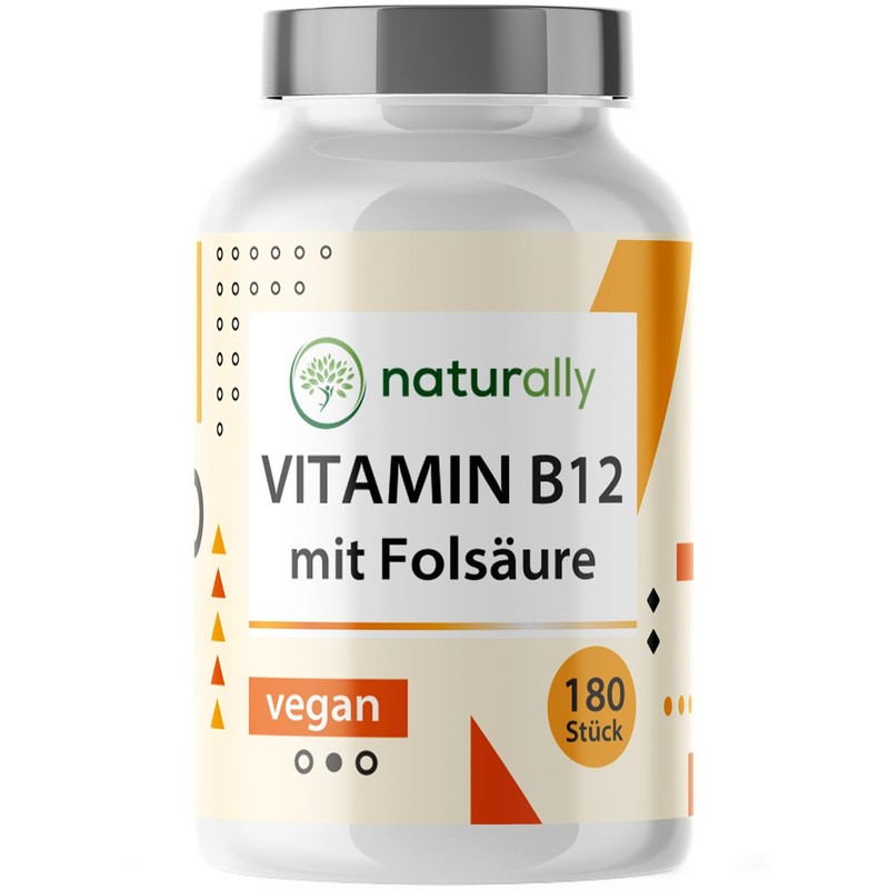 Natural Vitamin B12 Tablets with Folic Acid - 180 Tablets