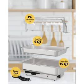 Takywep Electric Chafing Dish Set with Temperature Control Buffet Set 9QT Stainless Steel Food Servers and Warmers with Transparent Lid for Catering, Wedding and Parties