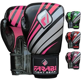 Farabi Boxing Gloves Training Sparring Punching Bag Focus Pads Training Gloves Pair (Black/Pink, 10-oz)