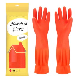 YONG-SHENG Cleaning Glove, Kitchen Dishwashing Glove, Heavy Duty Rubber Gloves, Waterproof Gloves, Non-slip and Corrosion-Resistant, Suitable for Housework Cleaning (Red, 45CM S)