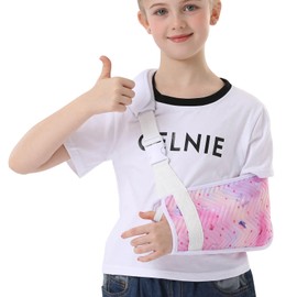 Fotgok Kids Arm Sling for Shoulder Injury with Removable Shoulder Pad, Embossed Printed Fabric Shoulder Immobilizer for Girls Pink Butterfly, Medical Arm Sling for Broken Arm (Large)