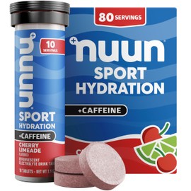 Nuun Sport Electrolyte Tablets with Caffeine from Green Tea Extract, Magnesium, Calcium, Potassium, Chloride & Sodium, Gluten Free & Vegan, Cherry Limeade, 8 Pack (80 Servings Total)