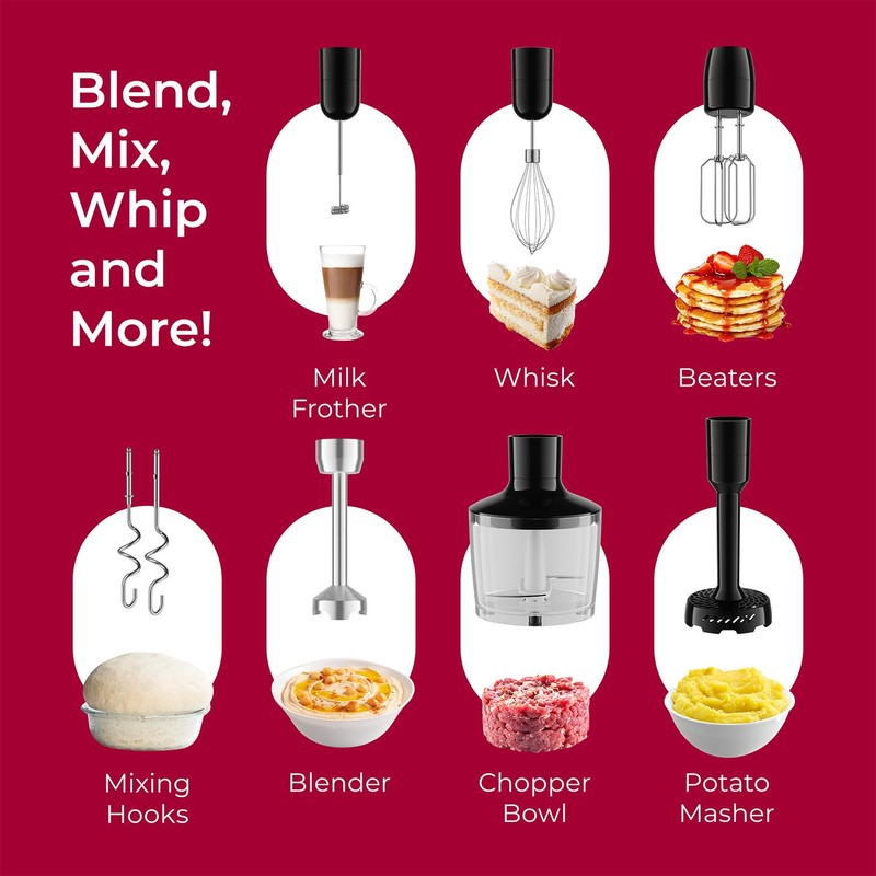 Immersion Hand Blender Full Kitchen Set - 8 Speed Immersion