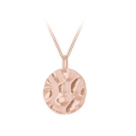 Tuscany Silver Sterling Silver 17mm Hammered Disc Pendant on a Sterling Silver 1mm Curb Chain 18", Rose gold plated