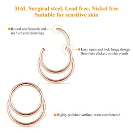 MissNity 16G 8mm Double Septum Rings Layered Septum Clicker Stacked Daith Hoop Cartilage Earrings Piercings Jewelry in 316L Stainless Steel, Rose Gold