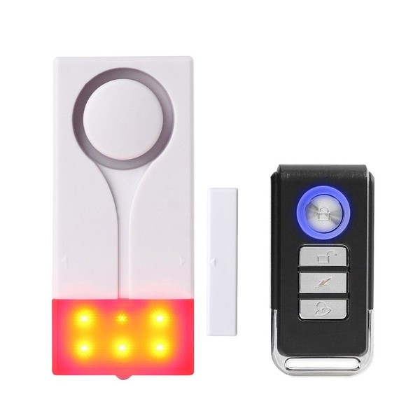 Mengshen Door Window Alarm - Wireless Anti-Theft Burglar Alarm with 105db Loud Sound and Bright Light, Easy to Install (Includes 1 Alarm and 1 Remote Control)