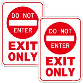 (2 Pack) Exit Only Do Not Enter Sign, 18” x 12” Rust Free Aluminum Reflective Metal Signs, UV Protected, Fade Resistant, Weatherproof, Easy to Mount ﻿