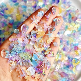 50Pcs Marine Life Nail Charms Summer Nail Charms and Gems 3D Resin Nail Art Charms Seashell Starfish Dolphin Conch Nail Rhinestones Cute Ocean Theme Nail Jewelry for Women DIY Craft Nail Decoration