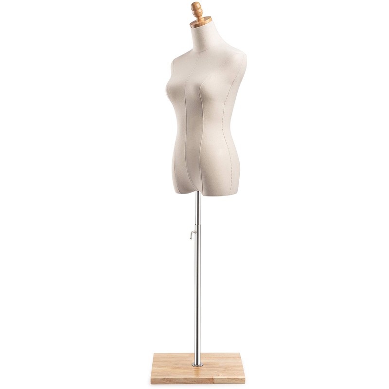 Female Display Dress Form Mannequin in Natural Canvas on Modern