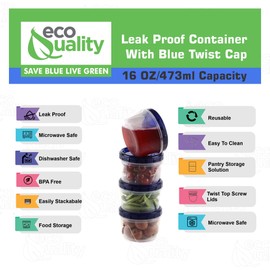 [20 PACK] 16 oz Twist Top Storage Deli Containers - Airtight Reusable Plastic Food Storage Canisters with Twist & Seal Lids, Leak-Proof - Meal Prep, Lunch, Togo, Stackable, BPA-Free Snack Containers