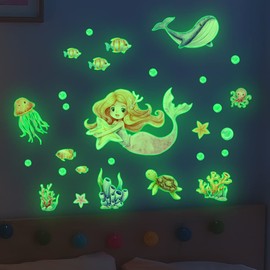 ZARROUEA Mermaid Princess Whale Sticker, Luminous Sticker, Luminous Sticker, Dolphin, Animals, Sea Animals, Fish, Marine, Cute Wall Sticker, Stylish, Removable, Wallpaper Sticker, Removable, Stylish,