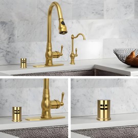 Akicon Brushed Gold Solid Brass Finish Kitchen Dishwasher Air Gap Cover Only, Air Gap Cover for Replacement, Skirted-OH79109BTG