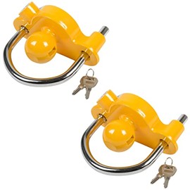 ATE Pro. USA - Lot of 2 Trailer Lock Universal Coupler Ball Lock Fits 1-7/8", 2", and 2-5/16" Couplers, Boat Camper Accessories for Travel Trailers Adjustable Heavy-Duty Steel Hitch Lock Yellow