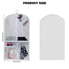 50.4" Hanging Garment Bag with 3 Zipper Pockets, Waterproof Clothes Covers, Hanging Dress Bags with 4 Zipper Pockets, Foldable Travel Garment Bag for Dancers Kids Women (White)