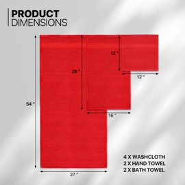 MoNiBloom 8-Piece 100% Cotton Bath Towel Set for Bathroom Home Spa Gym Shower, Contains 2 Bath Towels 27x54, 2 Hand Towels 16x28, 4 Washcloths 12x12, Highly Absorbent Ultra Soft Quick-Dry Red