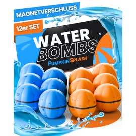 PumpkinSplash Reusable Water Bombs, Set of 12, Reusable Water Bombs, Self-Closing, Quick Filling & Safe for Children (Blue & Orange)